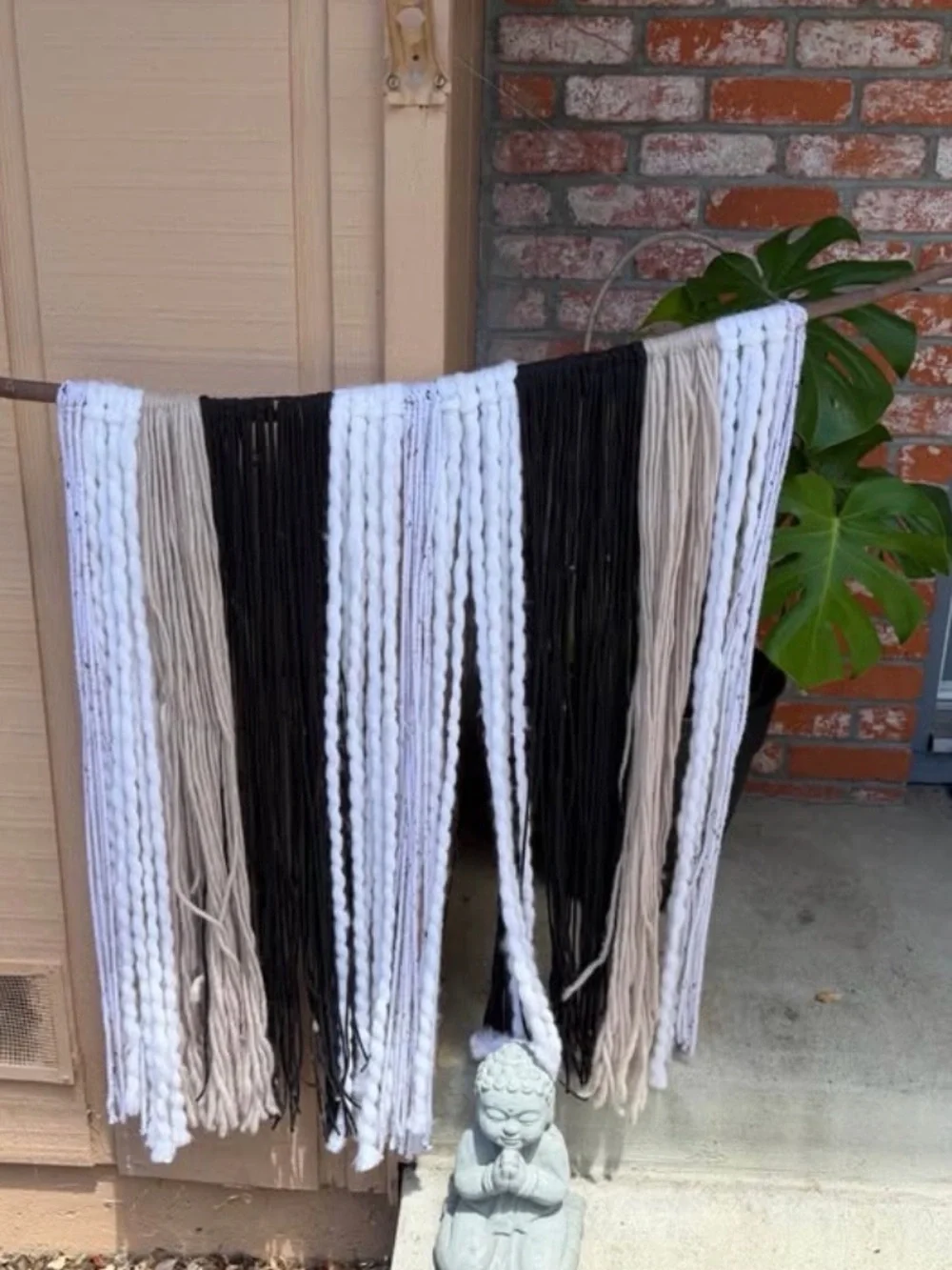 Handmade Boho Macramé Wall Hanging in Black, White & Beige